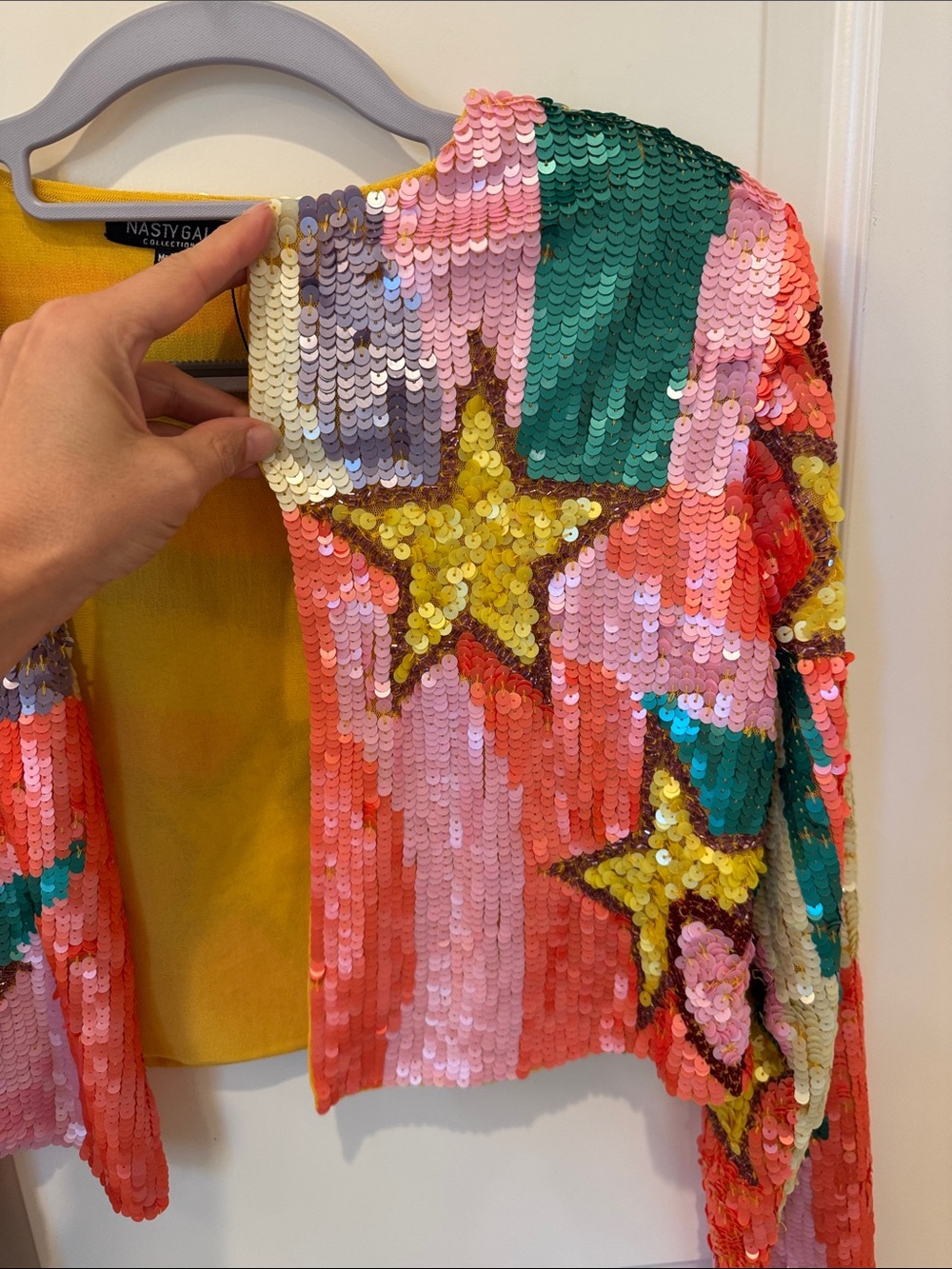 Nasty Gal Multicolor Sequin Star Cropped Blazer colorful Nashville festival - Picture 7 of 14